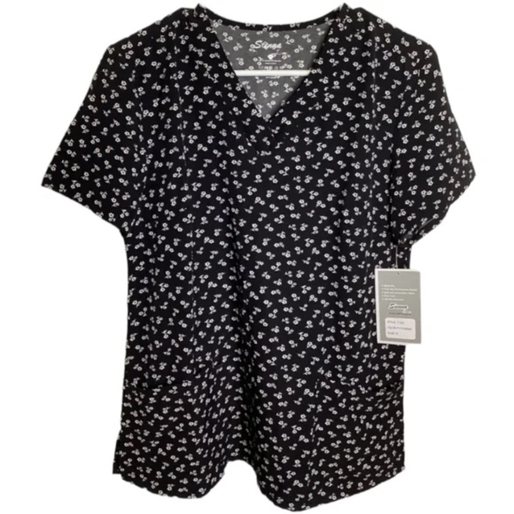 Chic Black and White Flutter Sleeve Blouse scrub top